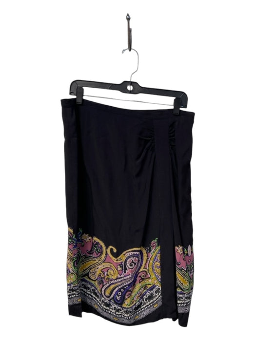 Etro Size 48 Black & Multi Viscose Side Zip Side Slit Knee length Skirt Black & Multi / 48