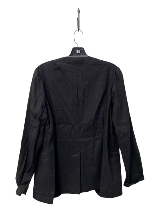 Theory Size 10 Black Linen Blend Long Sleeve Open Front Side Pockets Jacket Black / 10