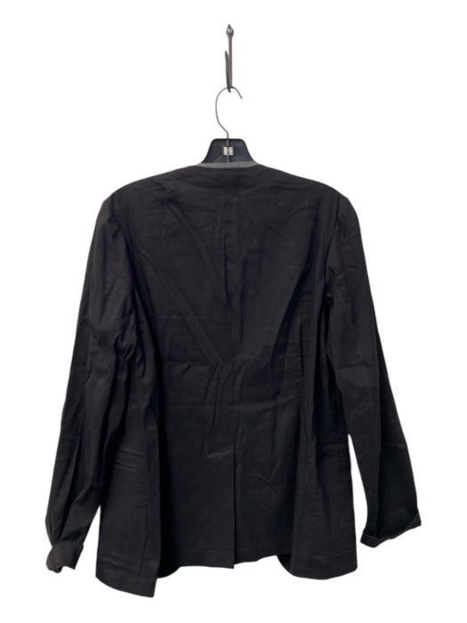 Theory Size 10 Black Linen Blend Long Sleeve Open Front Side Pockets Jacket Black / 10