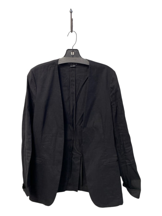 Theory Size 10 Black Linen Blend Long Sleeve Open Front Side Pockets Jacket Black / 10