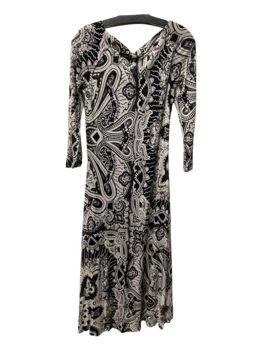 Etro Size 46 Black & Cream Missing Fabric Tag V Neck 3/4 Sleeve Midi Dress Black & Cream / 46