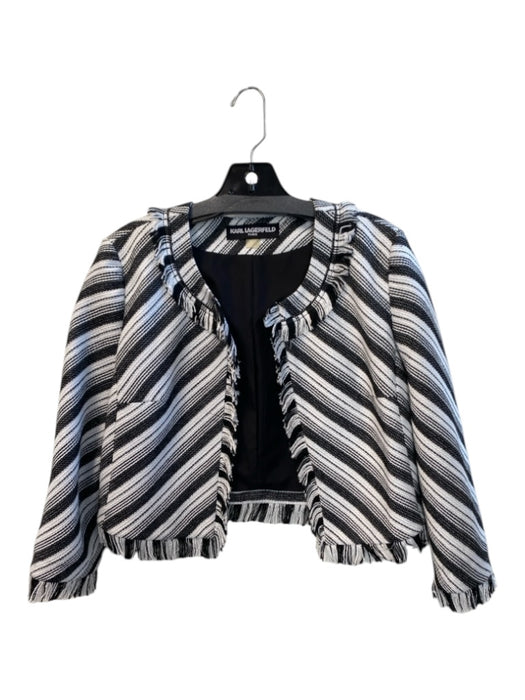 Karl Lagerfeld Size S Black & White Polyester Round Neck Open Front Jacket Black & White / S