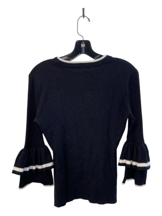 Frame Size M Black & White Wool Blend Round Neck Long Sleeve Ruffle Cuff Top Black & White / M