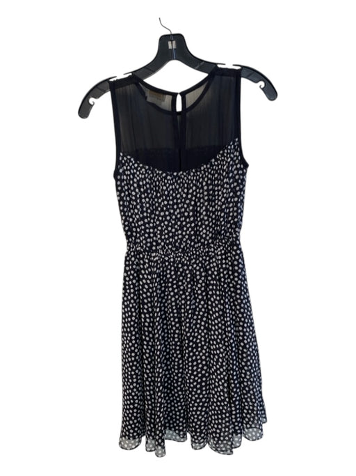 Kate Spade New York Size XS Black & White Silk Round Neck Mesh Detail Dress Black & White / XS