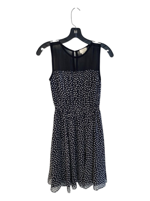 Kate Spade New York Size XS Black & White Silk Round Neck Mesh Detail Dress Black & White / XS