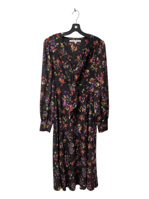 Veronica Beard Size 10 Black & Multi Silk Blend V Neck Long Sleeve Lined Dress Black & Multi / 10