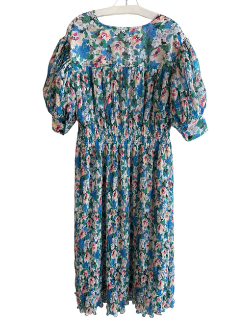 Ganni Size 38 Blue Pink & Multi Polyester V Neck Short Sleeve Maxi Dress Blue Pink & Multi / 38