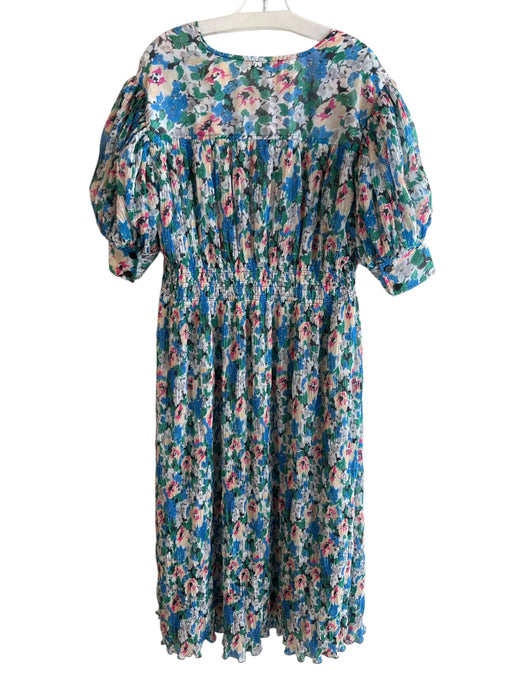 Ganni Size 38 Blue Pink & Multi Polyester V Neck Short Sleeve Maxi Dress Blue Pink & Multi / 38