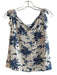 Escada Size 40 White & Blue 100% Silk V Neck Floral Flutter Sleeve Round Hem Top White & Blue / 40