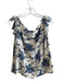 Escada Size 40 White & Blue 100% Silk V Neck Floral Flutter Sleeve Round Hem Top White & Blue / 40