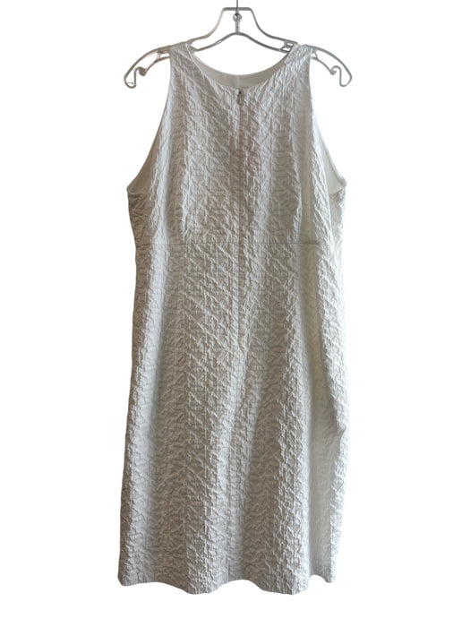 Armani Collezioni Size 14 White Cotton Blend Jacquard Sleeveless V Neck Dress White / 14