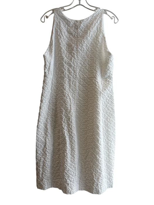 Armani Collezioni Size 14 White Cotton Blend Jacquard Sleeveless V Neck Dress White / 14