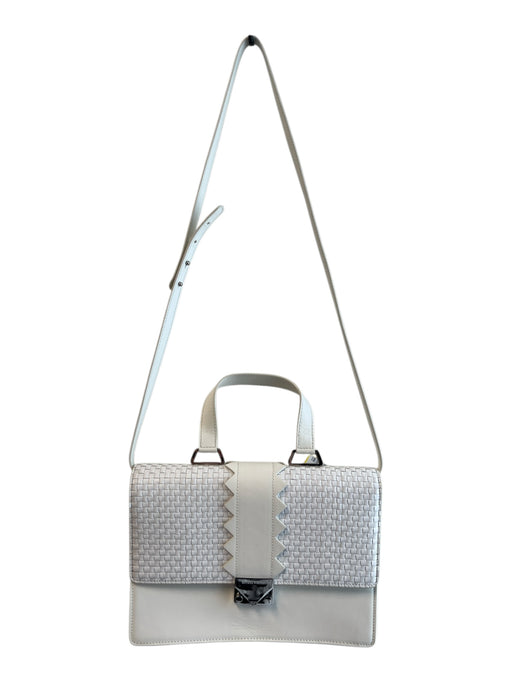 Emporio Armani White Leather Basket Weave Silver Hardware Top Handle Bag White / Medium