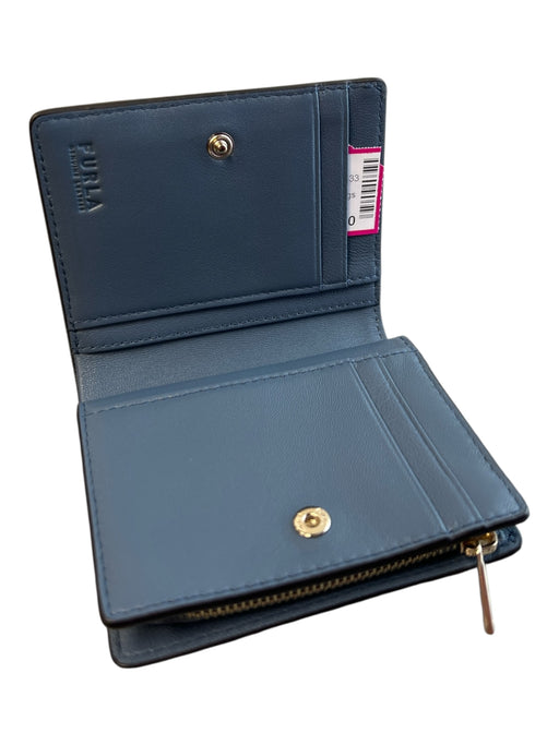 Furla Blue Leather Card Holder Gold Hardware Logo Foldable Wallets Blue