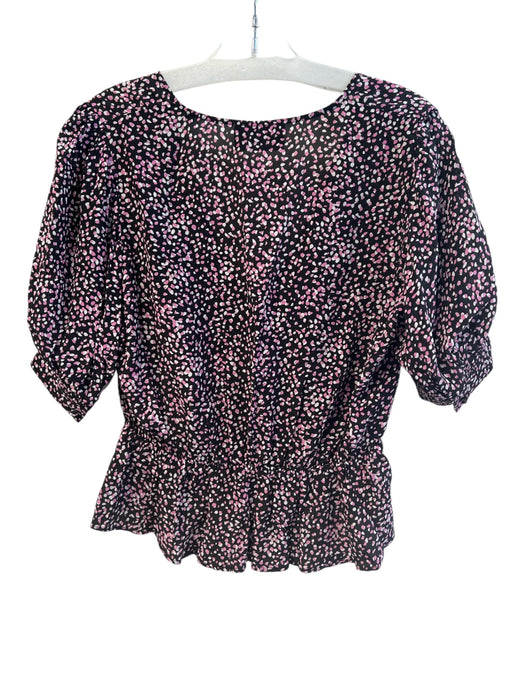 The Kooples Size Est S Pink & Black Viscose Short Sleeve Dotted V Neck Top Pink & Black / Est S