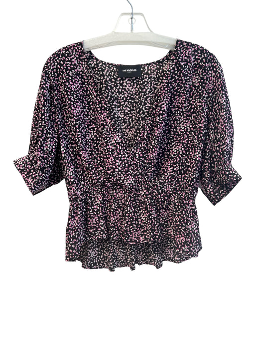 The Kooples Size Est S Pink & Black Viscose Short Sleeve Dotted V Neck Top Pink & Black / Est S