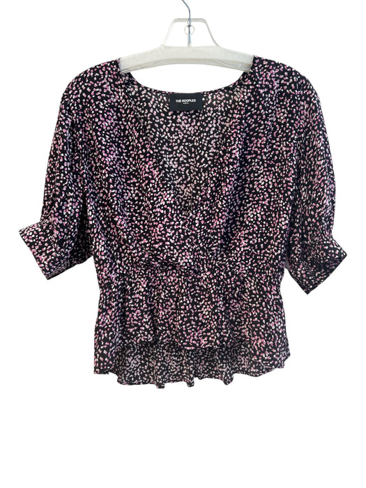 The Kooples Size Est S Pink & Black Viscose Short Sleeve Dotted V Neck Top Pink & Black / Est S