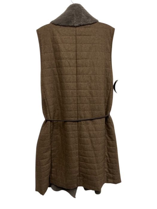 Elie Tahari Size Est S Brown & Grey Wool Sleeveless Maxi Fleece Lined Coat Brown & Grey / Est S
