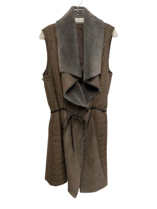 Elie Tahari Size Est S Brown & Grey Wool Sleeveless Maxi Fleece Lined Coat Brown & Grey / Est S
