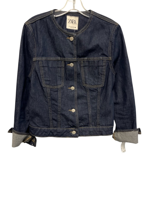 Zara Size M Dark Wash Cotton Long Sleeve Button Up Denim Jacket Dark Wash / M