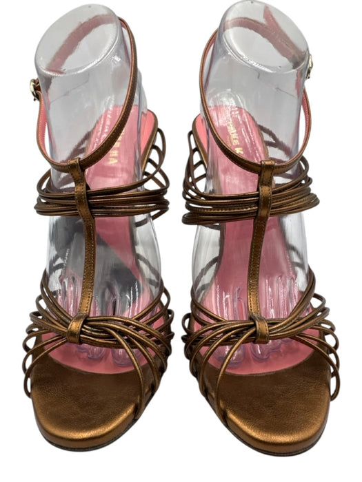 Paule Ka Shoe Size 41 Gold & Pink Leather open toe Stiletto Ankle Strap Sandals Gold & Pink / 41