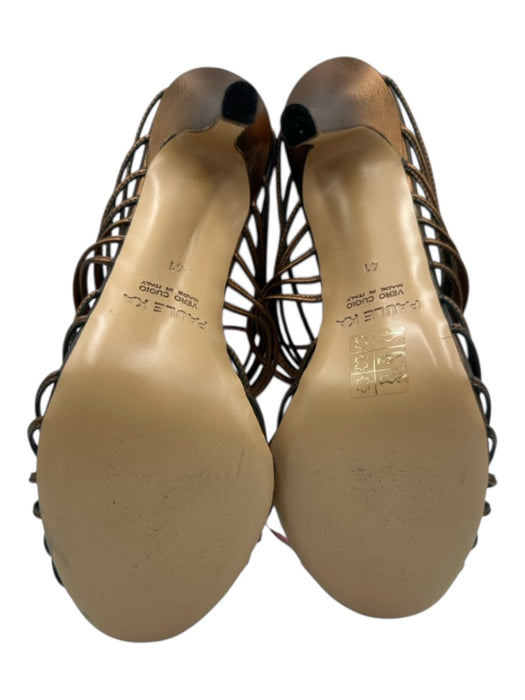 Paule Ka Shoe Size 41 Gold & Pink Leather open toe Stiletto Ankle Strap Sandals Gold & Pink / 41