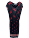 Loewe Size Est S/M Black, Red, White Silk Blend Boat Neck Gecko Midi Dress Black, Red, White / Est S/M