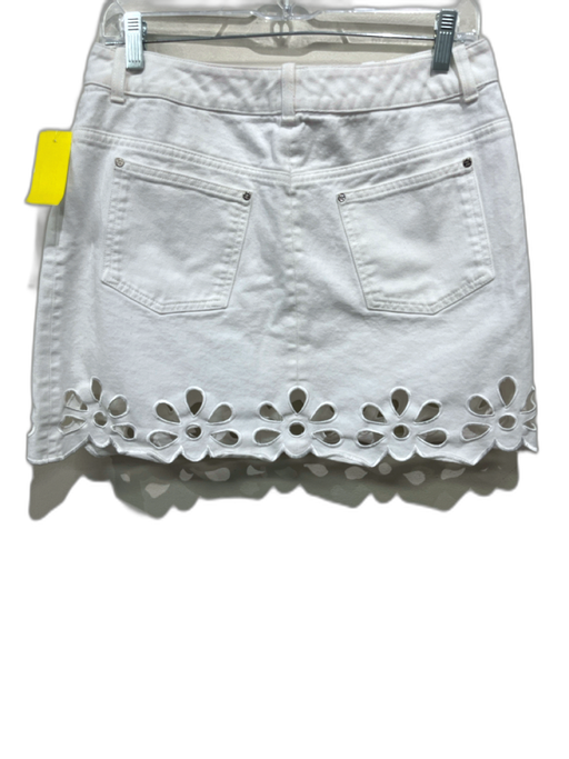 Celine Size 40 / M White Cotton Denim Flower Embroidered Mini Skirt White / 40 / M