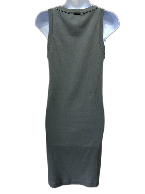 Brunello Cucinelli Size M Gray Green Cotton Blend Sleeveless Beaded Trim Dress Gray Green / M