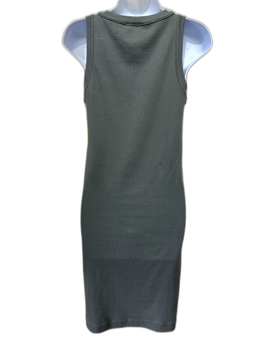 Brunello Cucinelli Size M Gray Green Cotton Blend Sleeveless Beaded Trim Dress Gray Green / M