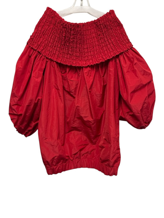 Patou Size 40 Red Polyester 3/4 Balloon Sleeve Shirred Top Elastic Hem Dress Red / 40