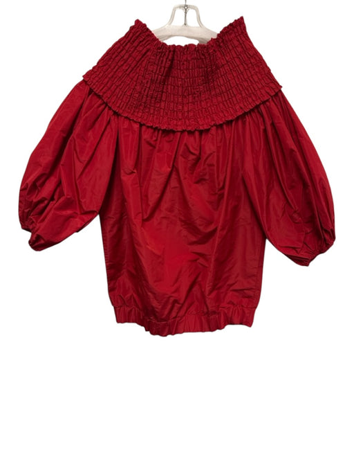 Patou Size 40 Red Polyester 3/4 Balloon Sleeve Shirred Top Elastic Hem Dress Red / 40