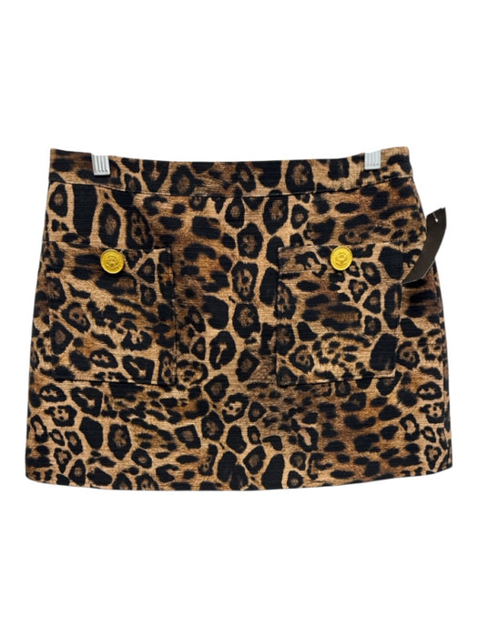 L'agence Size 4 Brown & Black Cotton Gold Buttons Animal Print Mini Skirt Brown & Black / 4
