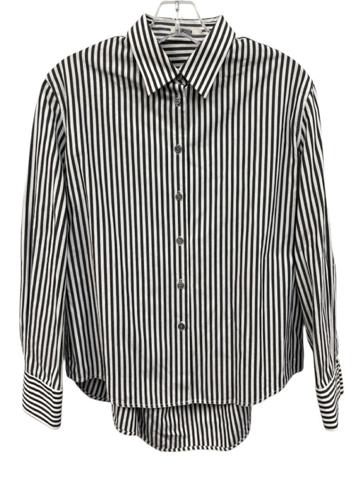 Jourden Size 38 Gray & White Cotton Long Sleeve Stripe Open Back Blouse Top Gray & White / 38