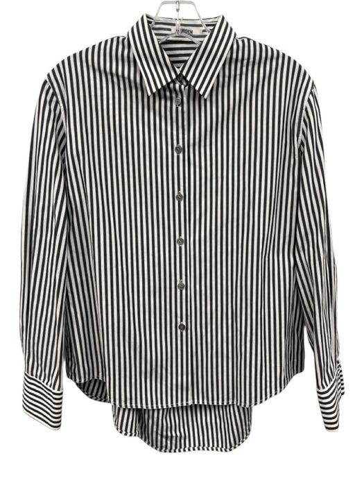Jourden Size 38 Gray & White Cotton Long Sleeve Stripe Open Back Blouse Top Gray & White / 38