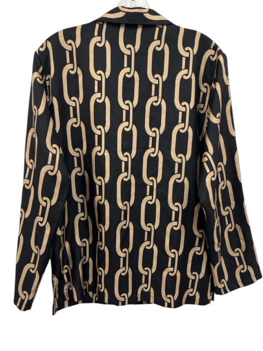 Nili Lotan Size XS Black & Beige Silk Long Sleeve Chain Print Blouse Top Black & Beige / XS