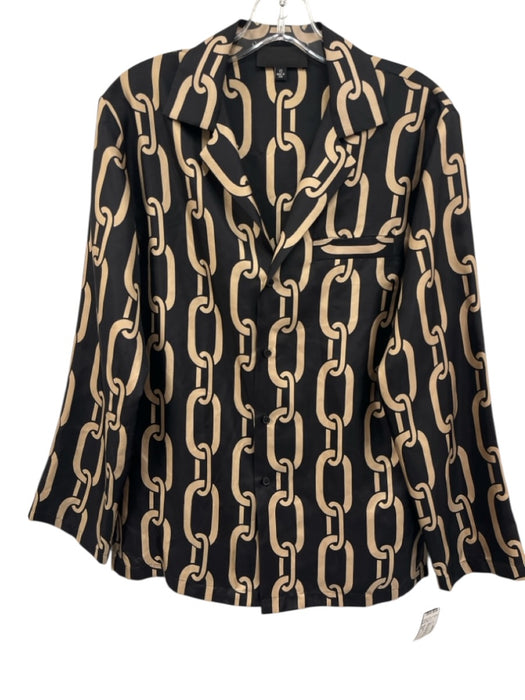 Nili Lotan Size XS Black & Beige Silk Long Sleeve Chain Print Blouse Top Black & Beige / XS