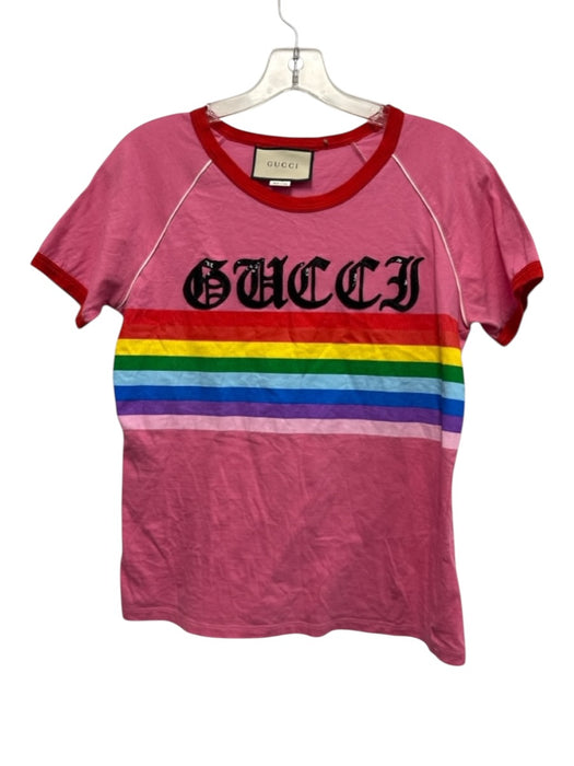 Gucci Size S Pink, Red, Multi Cotton Short Sleeve Rainbow Sequins T Shirt Top Pink, Red, Multi / S