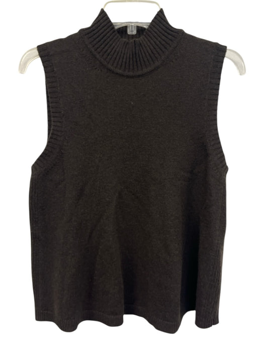 ME+EM Size S Dark Brown Merino Wool & Cashmere Sleeveless Mock Neck Rib Knit Top Dark Brown / S