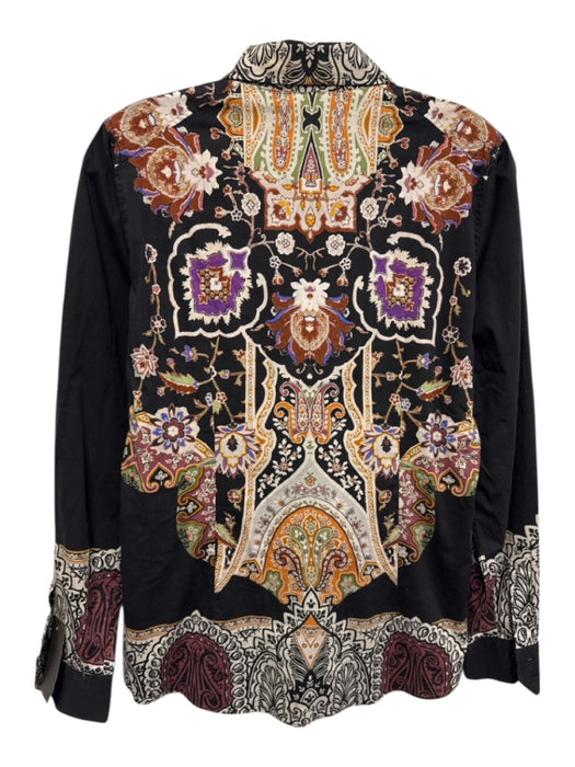 Etro Size 46 Black, Purple, Orange Cotton Long Sleeve Paisley Print Buttons Top Black, Purple, Orange / 46
