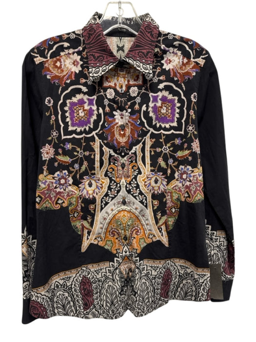 Etro Size 46 Black, Purple, Orange Cotton Long Sleeve Paisley Print Buttons Top Black, Purple, Orange / 46