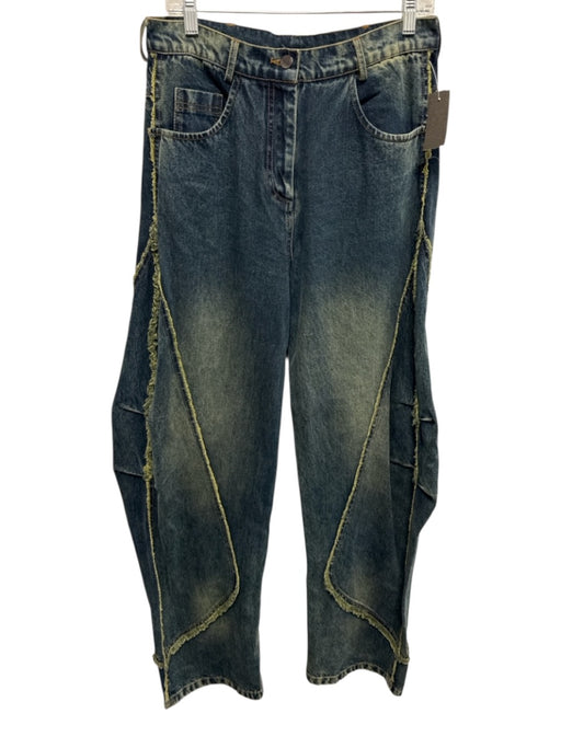 KGL Size S Medium Wash Cotton Denim Zip Fly High Rise Raw Detailing Jeans Medium Wash / S