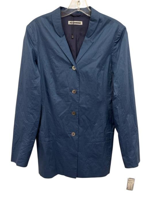 Jil Sander Size 36 Blue Cotton & Silk Buttons Lapel Jacket Blue / 36