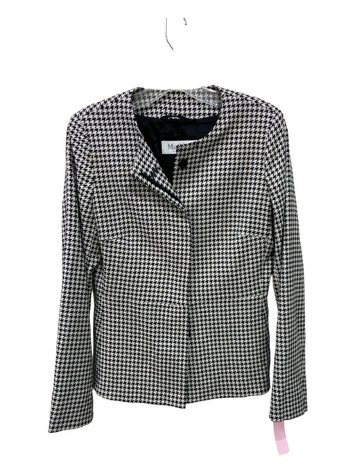 Max Mara Size 8 Black & White Wool Houndstooth Button Up Long Sleeve Jacket Black & White / 8