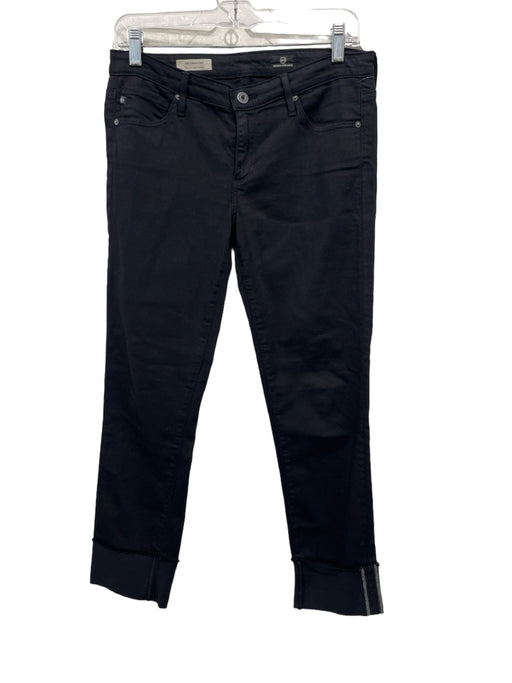 AG Size 28 Black Cotton & Tencel Low Rise Cuffed Slim Straight Jeans Black / 28