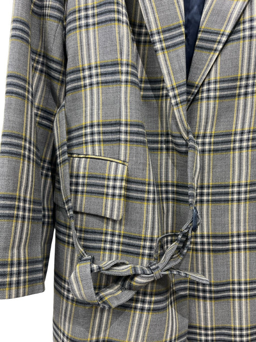 Joseph Size 38 Gray, Black & Yellow Wool Hidden Button Plaid Belted Jacket Gray, Black & Yellow / 38