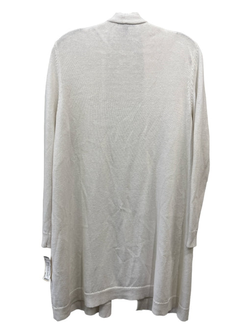 Eileen Fisher Size L White COTTON & LINEN Open Front Knee Length Cardigan White / L