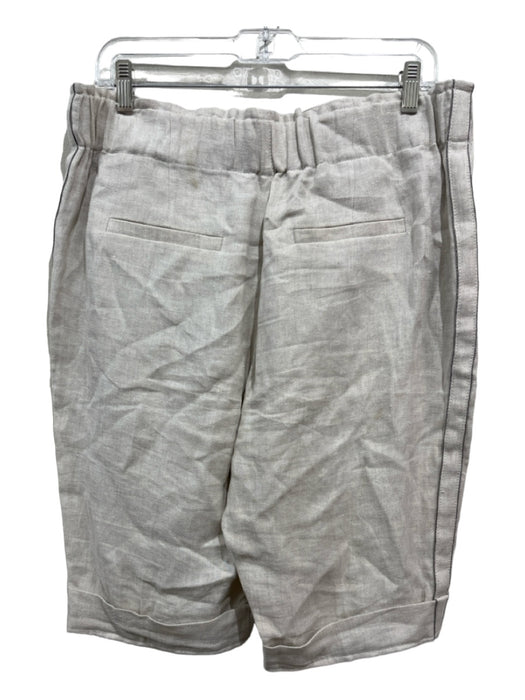 Brunello Cucinelli Size 10 Beige Linen Elastic Waist Bermuda Side Stripes Shorts Beige / 10
