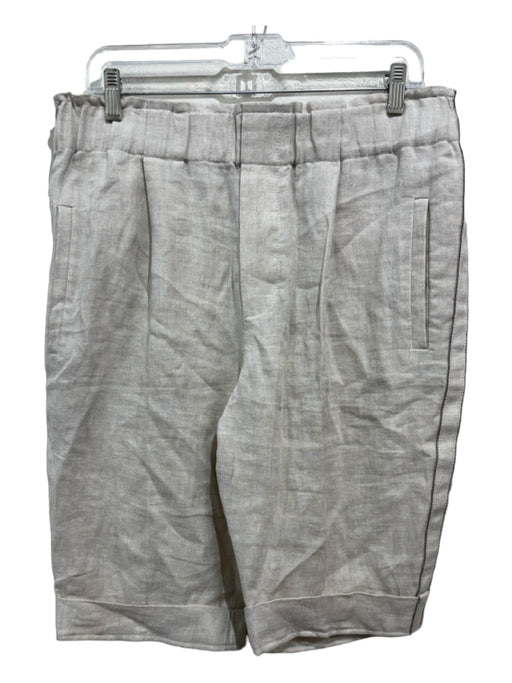 Brunello Cucinelli Size 10 Beige Linen Elastic Waist Bermuda Side Stripes Shorts Beige / 10