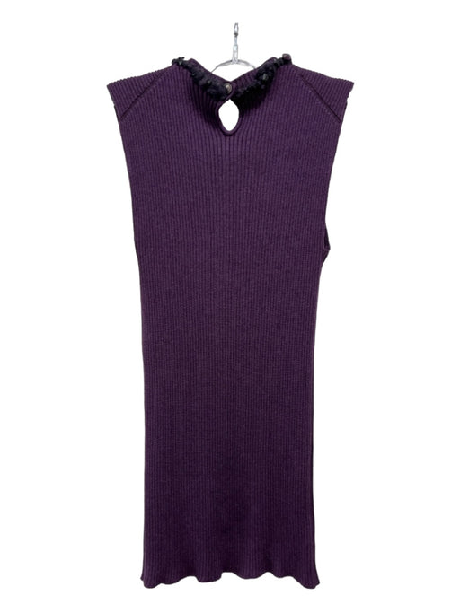Chanel Size 38 Dark Purple Cashmere & Silk Round Neck Jeweled Neckline Top Dark Purple / 38